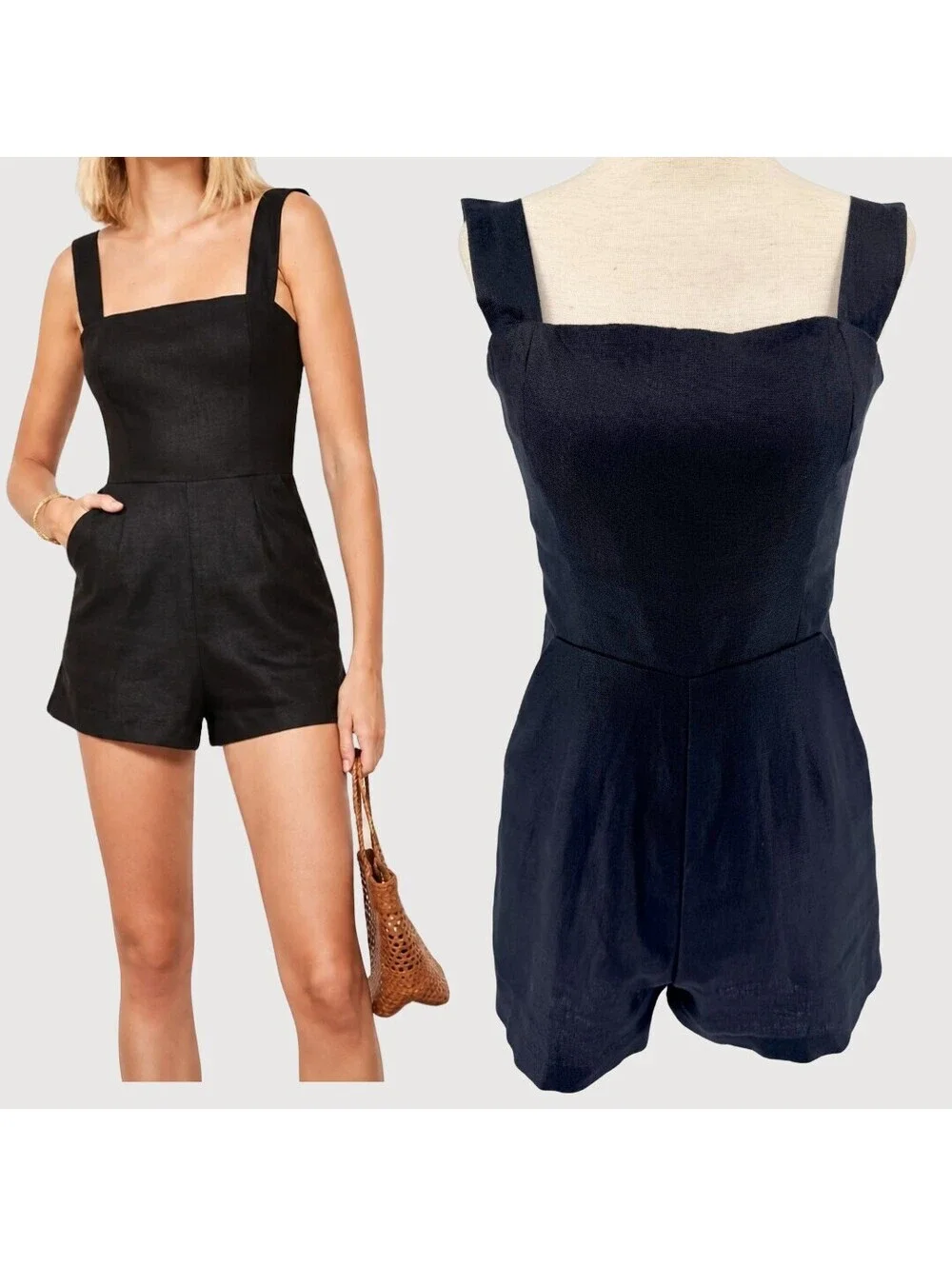 Reformation Island Linen Romper Black Size 0